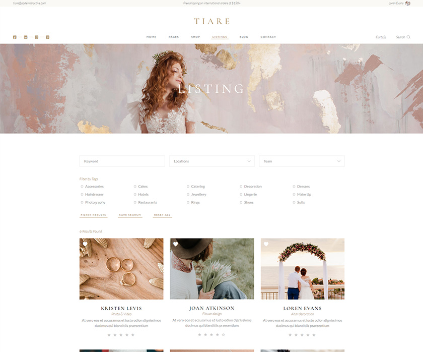 Tiare - Wedding Vendor Directory Theme